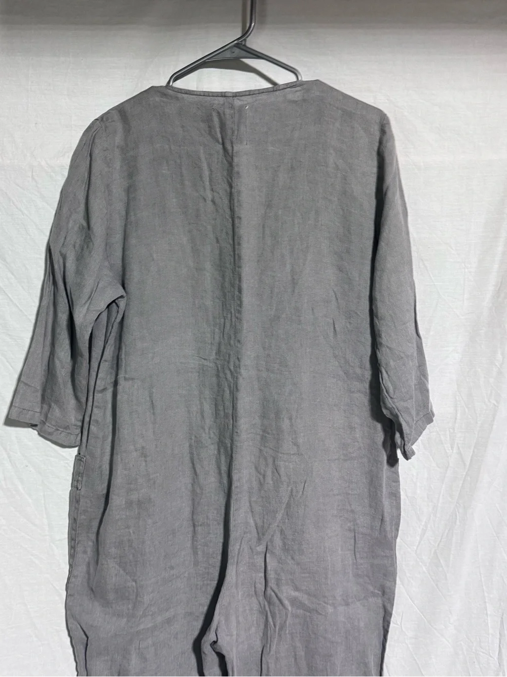 Zara Gray Button Front V-Neck Linen Jumpsuit